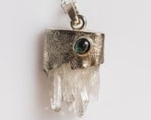 Natural Quartz Crystal Cluster Point Druzy Saphire Stone Silver Pendant