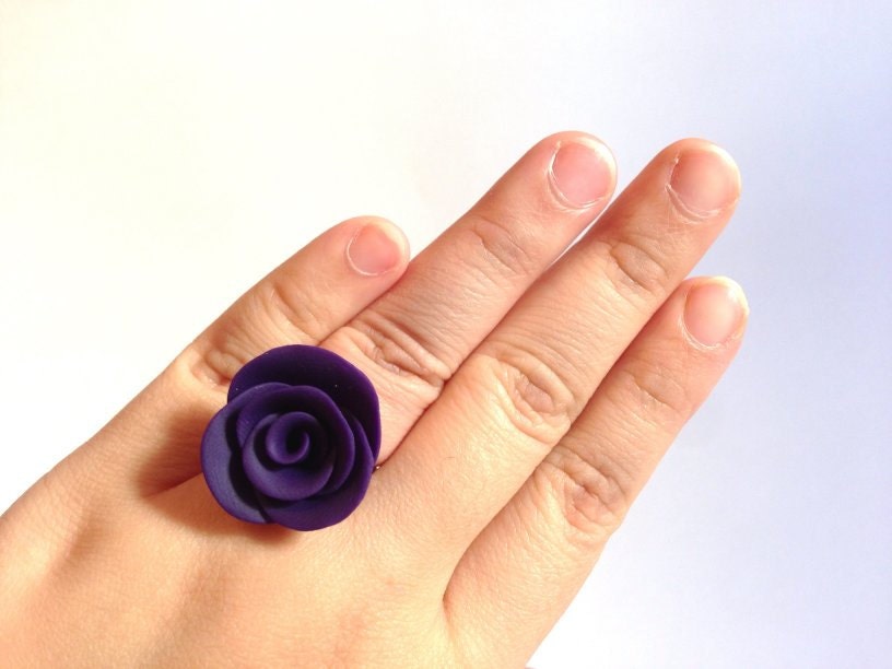 Deep Purple Rose Cocktail Adjustable Ring
