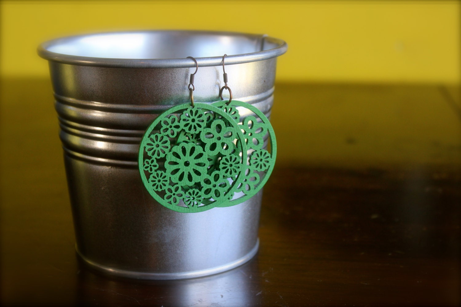 Green filigree earrings