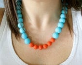 Coral and Turquoise statement necklace color block