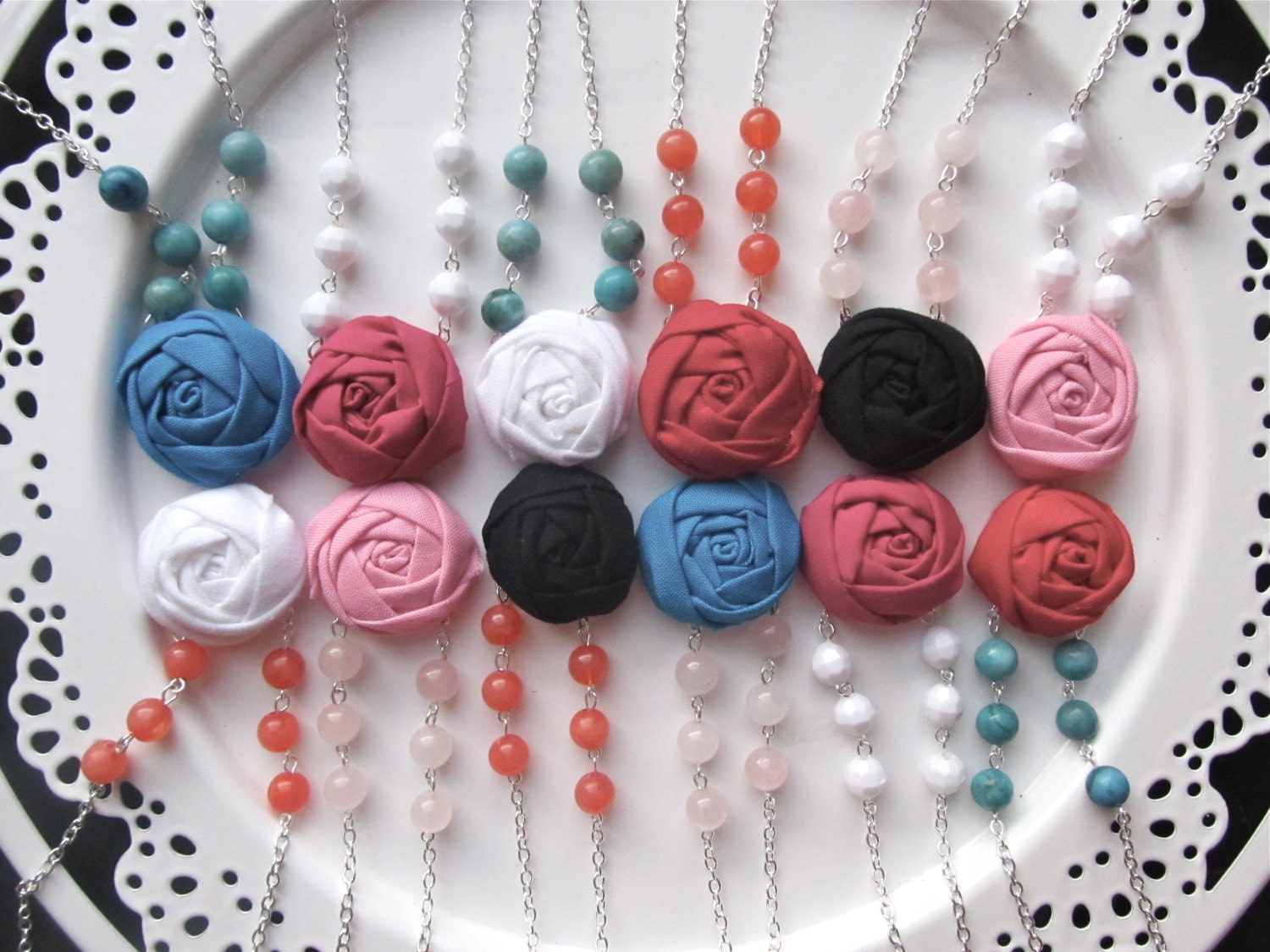 Girls fabric flower necklace MIX AND MATCH