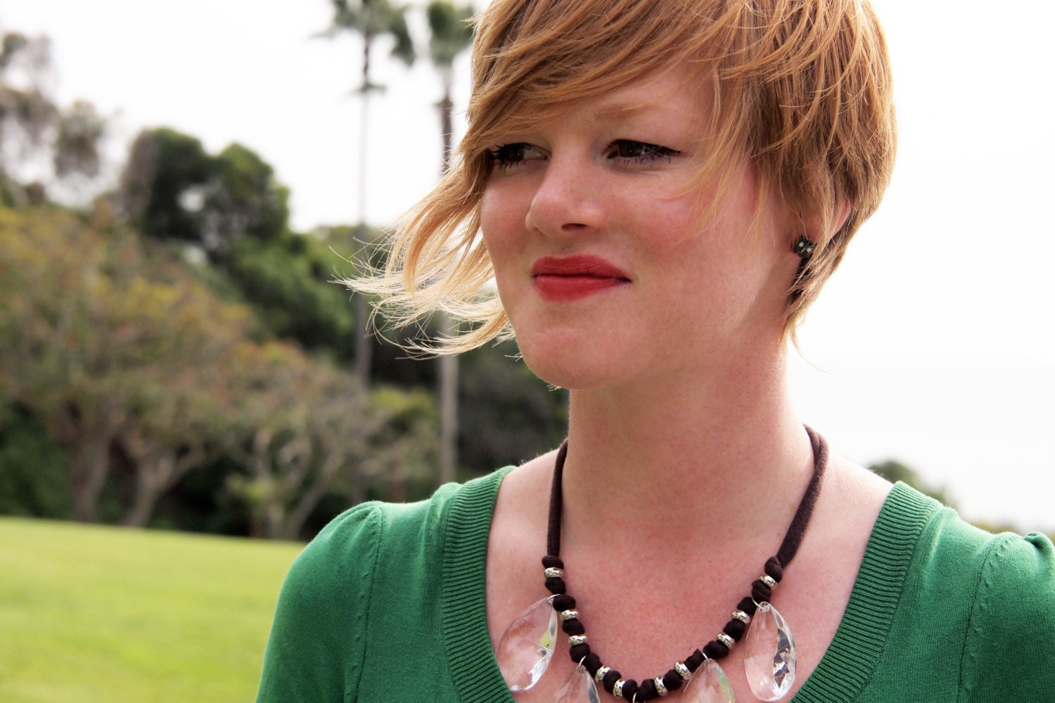 translucent chandelier and silver beaded necklace