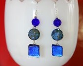 Bright Blue Dichroic Glass Earrings
