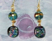 Multi Colored Dichroic Glass Gold Dangle Earrings