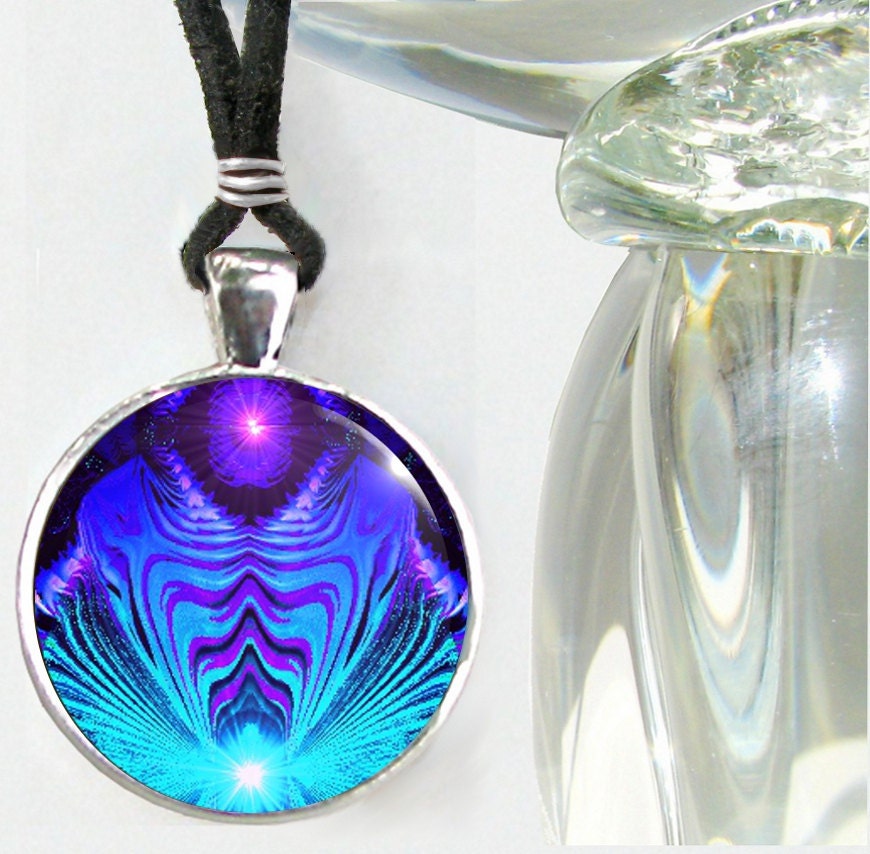 Teal Purple Jewelry Third Eye Chakra Necklace Reiki Energy Art