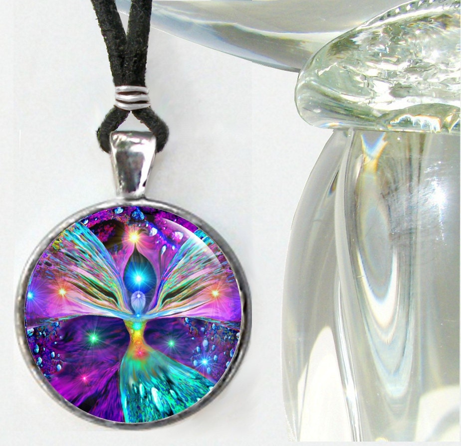 Chakra Art Angel Necklace Rainbow Reiki Jewelry Silver