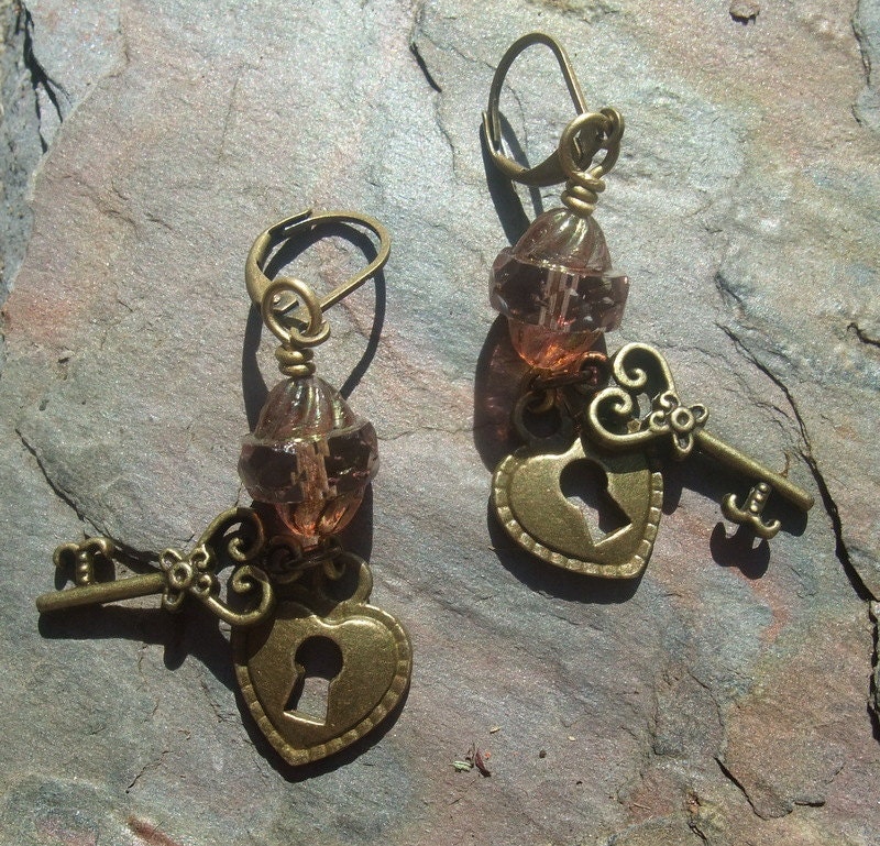 Key Hole Heart Earrings with Czech Glass Beads