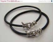 on sale black leather with silver closur for man and woman 3 m"m