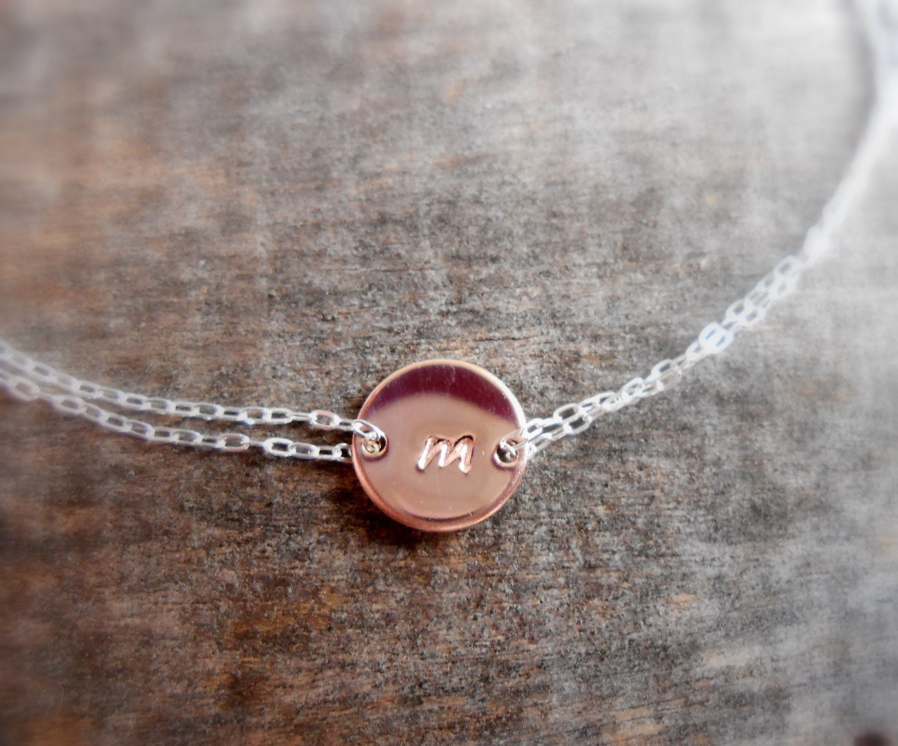 New -Rose gold Personalized - bracelet, Monogram- rose gold filled, sister, mother, handstamped, initial bracelet, silver chain, pink gold