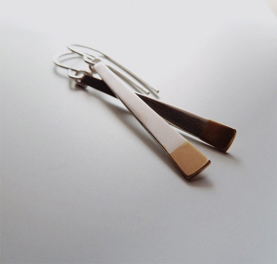 mixed metals bar earrings silver and gold long slender earrings