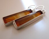 agate bar earrings amber orange red stone and silver
