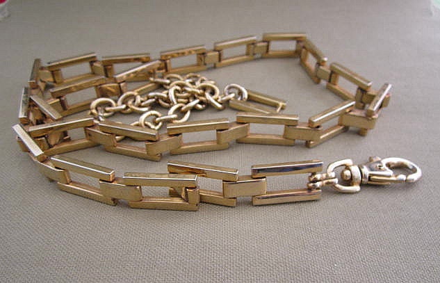 Gold Metal Long Linked Rectangle Chain Belt