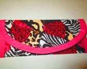 Valentine Hearts, Zebra and Leopard cotton fabric, Cash Money Wallet, Envelope, Clutch style 7x3, bags and purses