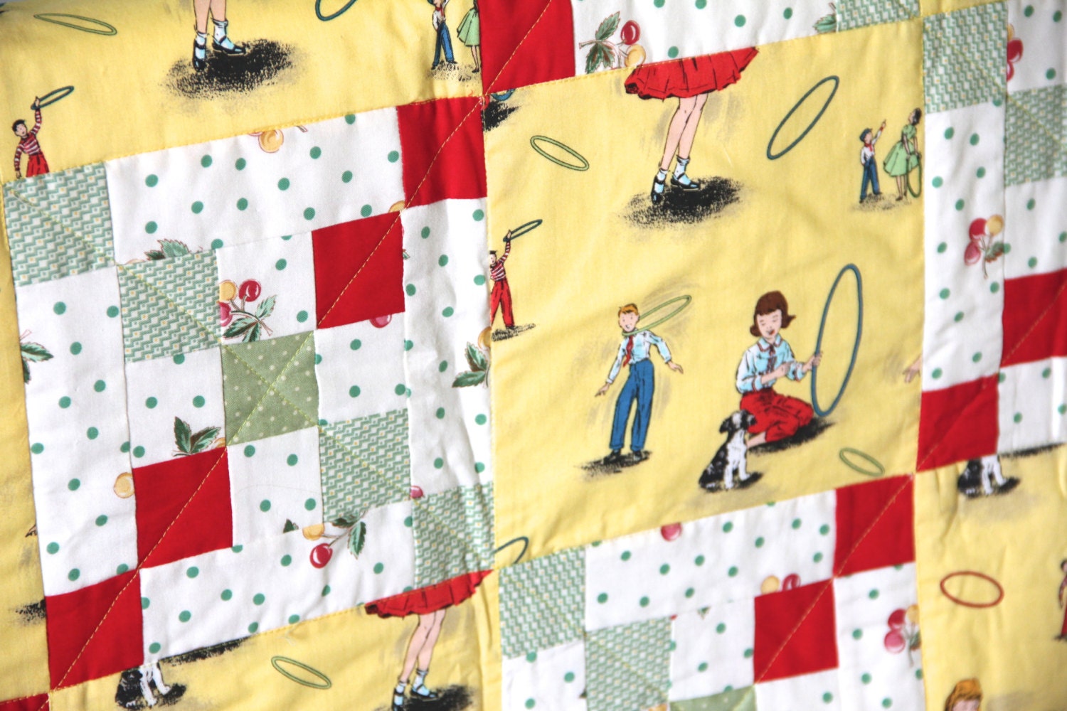 Vintage Inspired Quilt in Yellows and Greens