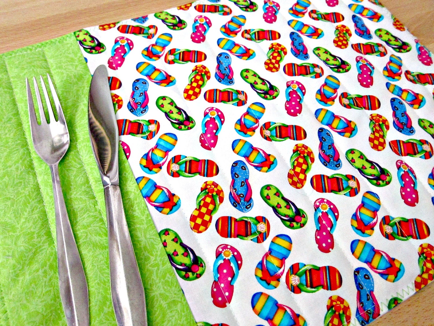 Quilted Placemats Summer Flip Flops Bright Colors