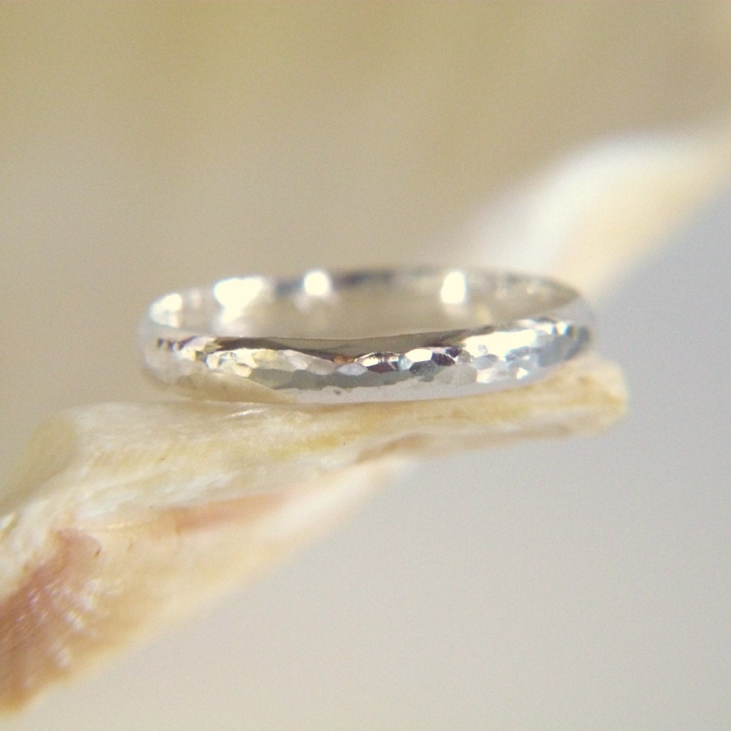 Sterling Silver Hammered Band Ring - Rustic Band Ring - Size 6