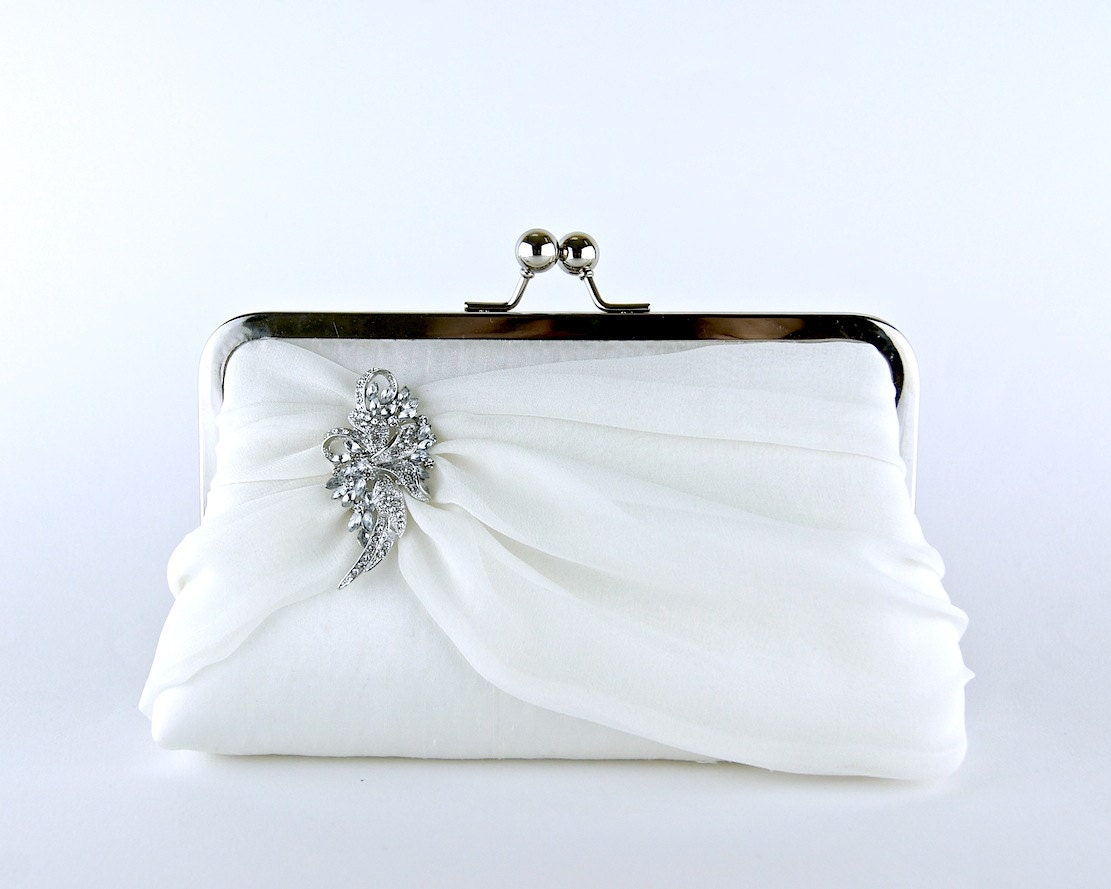 EllenVintage Silk Chiffon Clutch with Brooch, Wedding clutch, Wedding bag, Bridal clutch, Purse for wedding
