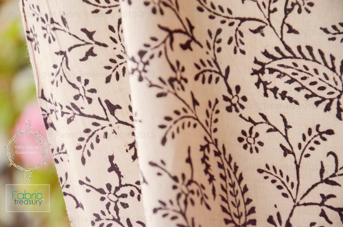 Hand Block Printed Fabric. Indian cotton By the yard. Quilting cotton fabric