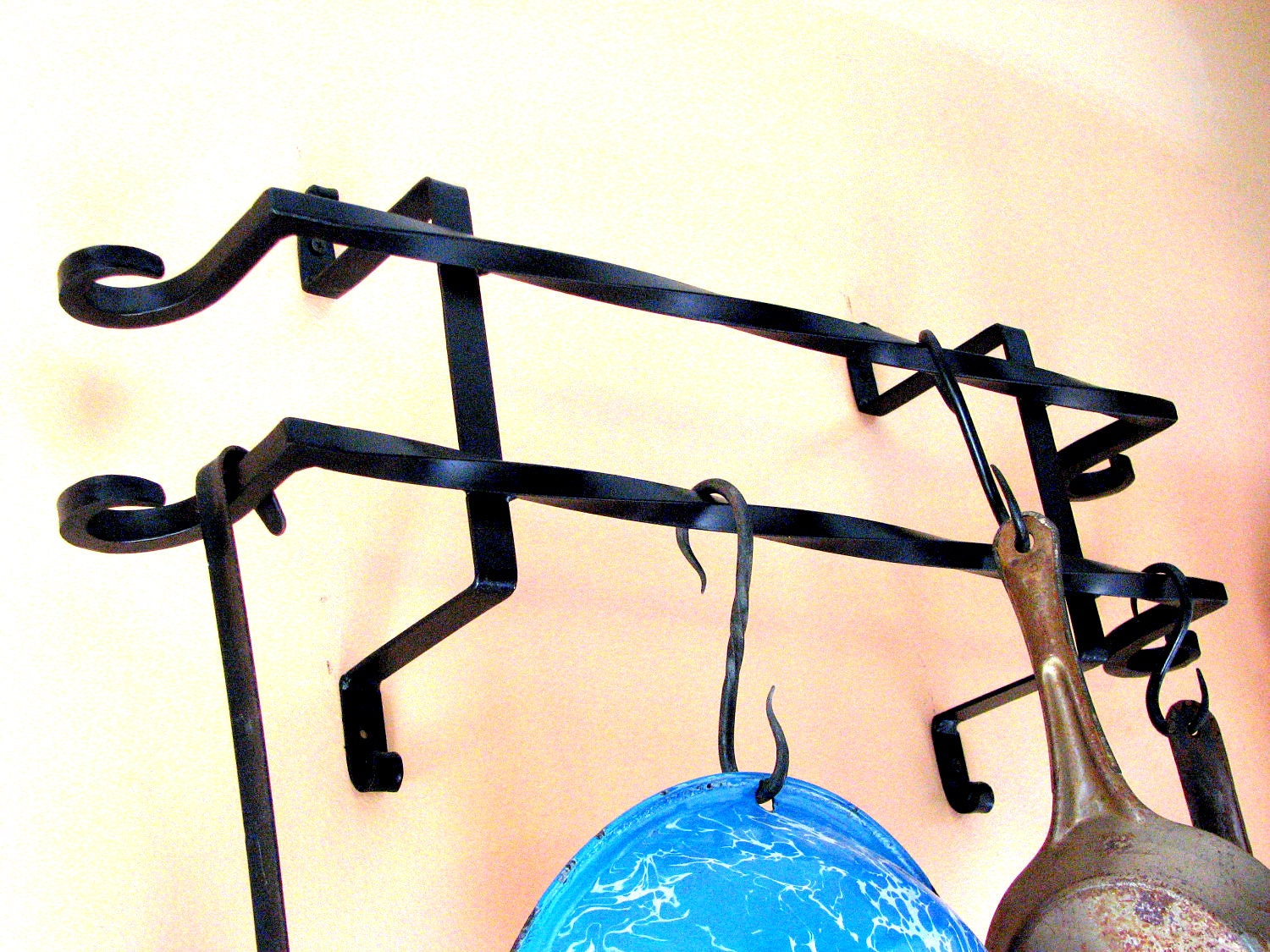 Hand Forged Iron Wall Hanging Security Bars Style Pot Rack by VinTin