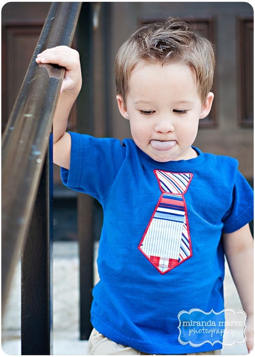 July 4th Red White Blue Tie on a royal blue Tshirt or onesie for baby, infant, toddler preschooler - babysweetness