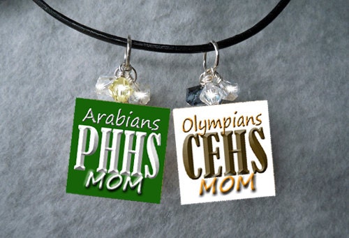 Mom School Spirit Necklace with YOUR HIGH SCHOOL Includes Sparkly Crystals
