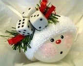 Bunco Dice Snowman Ornaments Christmas Tree Bulbs Hand Painted Glass Snowball Face Themed with three dice Personalized