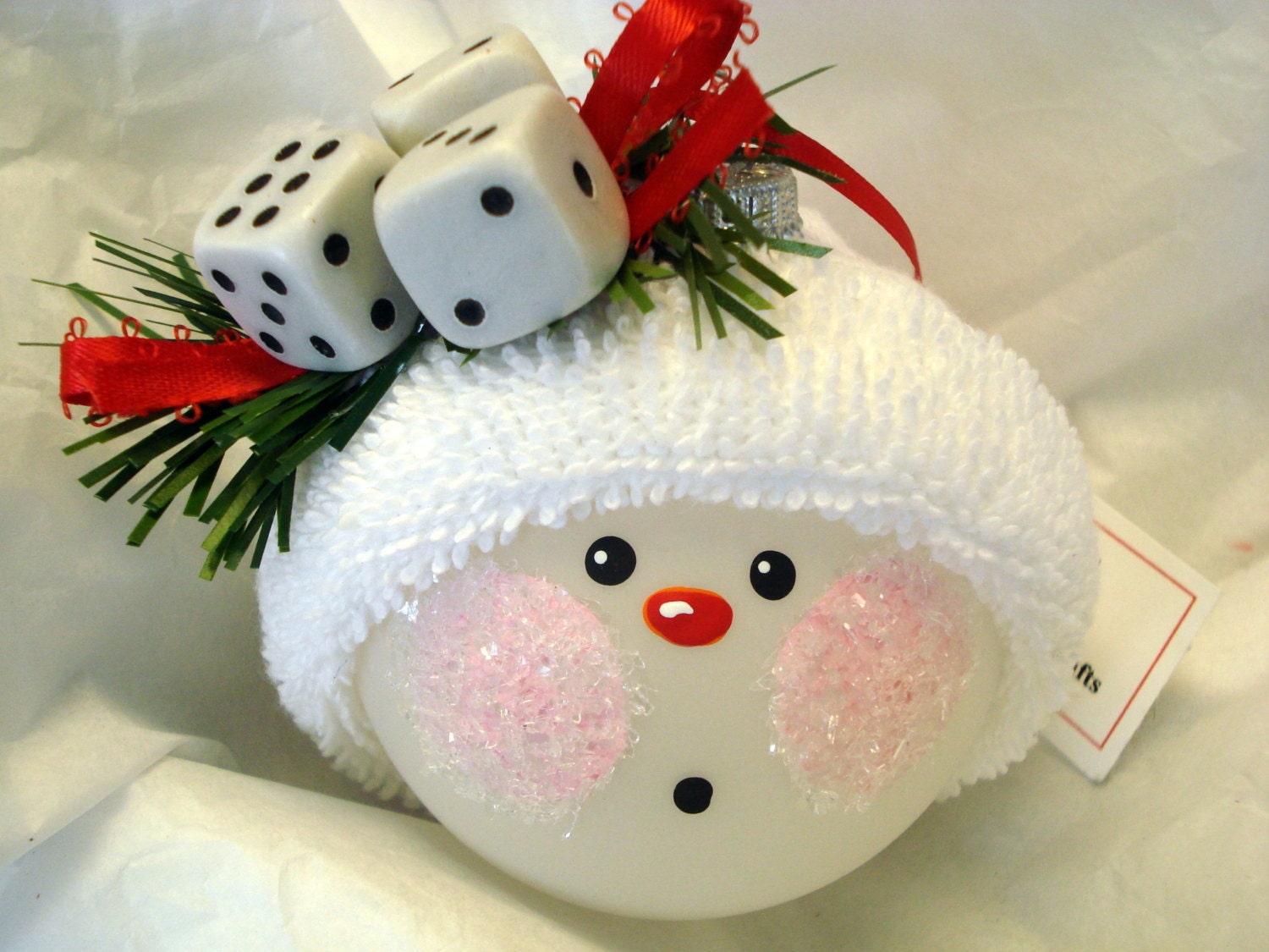 Bunco Ornament Christmas Tree Bulb Hand Painted Glass Snowball face Personalized