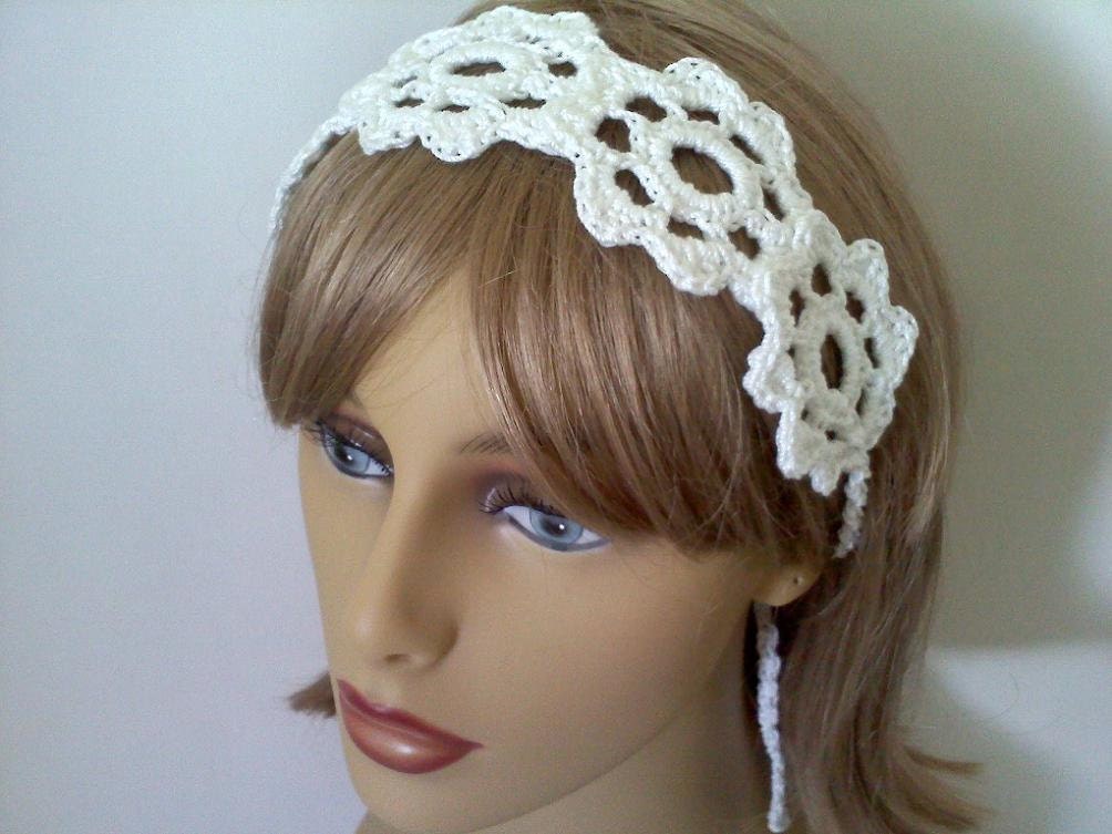 White Flower Headband, Spring or Summer Womens Hair Accessories, Crochet