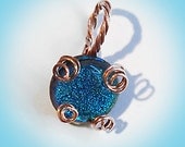 Fused Glass Pendant, Sea Blue, Blue Green, Dichroic, Copper