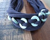 Navy Cotton Jersey Scarf/Necklace with Turquoise Water Inspired Stone Beads