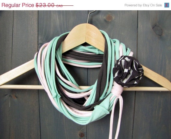 SPRING CLEARANCE Pastel Combo-Gray, Pink & Mint Jersey Infinity Scarf/Necklace