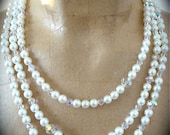 Swarovski Pearl and Crystal Necklace , Swarovski crystal necklace, boho wedding necklace, 3 strand necklace, Austrian crystal pearls