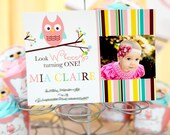OWL INVITATION - Girl Birthday Party - OWL Baby Shower Option Printable File with Photograph Pink