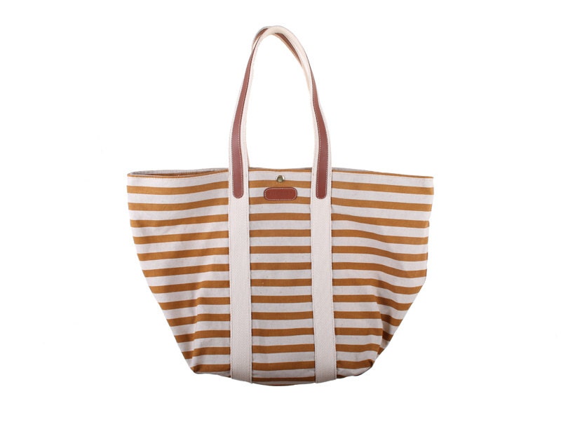 Brazzaville beach bag / tote in printed fabric with leather and cotton webbing handles