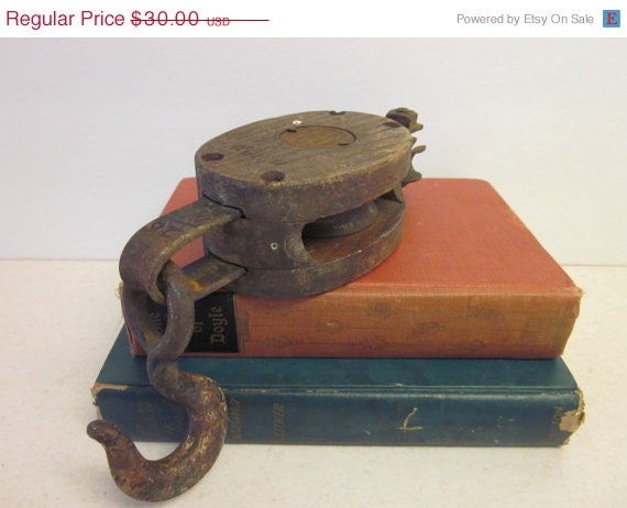 20% OFF SALE Vintage Wooden Pulley, Antique Home Decor
