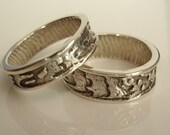 Sterling Silver Wedding Bands Rings His and Hers Custom Cuttlebone Cast