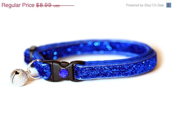ON SALE Glitter Cat Collar - Sapphire Blue - Standard (Large) Size