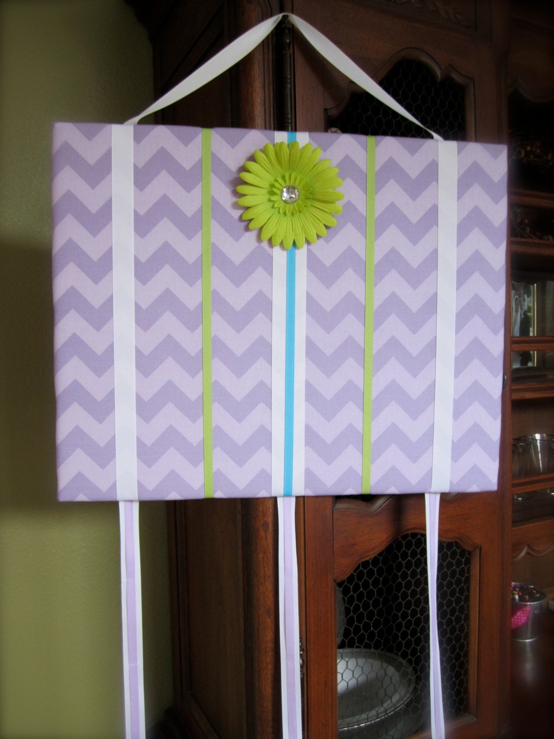 Hair Bow Board Organizer: Lavender Riley Blake Chevron Print with optional headband holder (16x20)