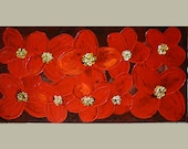 ORIGINAL Oil Painting Pretty in Red 23 X 45 Abstract Flowers Palette Knife Textured Floral Colorful Red Big ART by MArchella