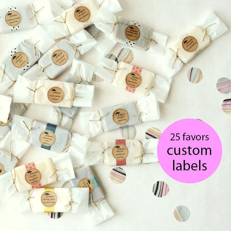 25 Wedding Soap Favors with Personalized Labels - Vegan Wedding Favors - Bridal Shower Favors - Birthday Party Favors
