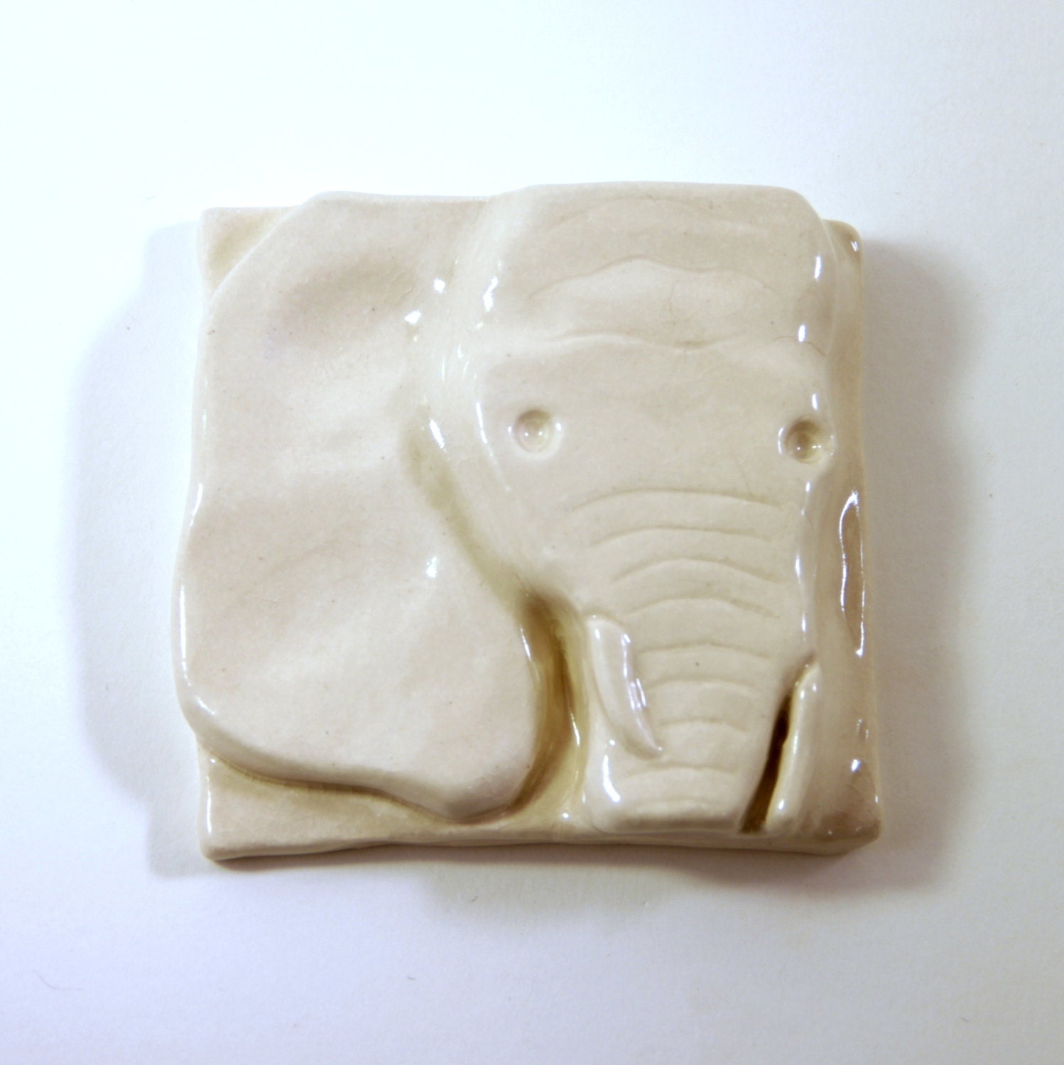 White Elephant Good Luck Tile 4 inches, Ceramic Tile Gift Animal Lover Elephant Sanctuary