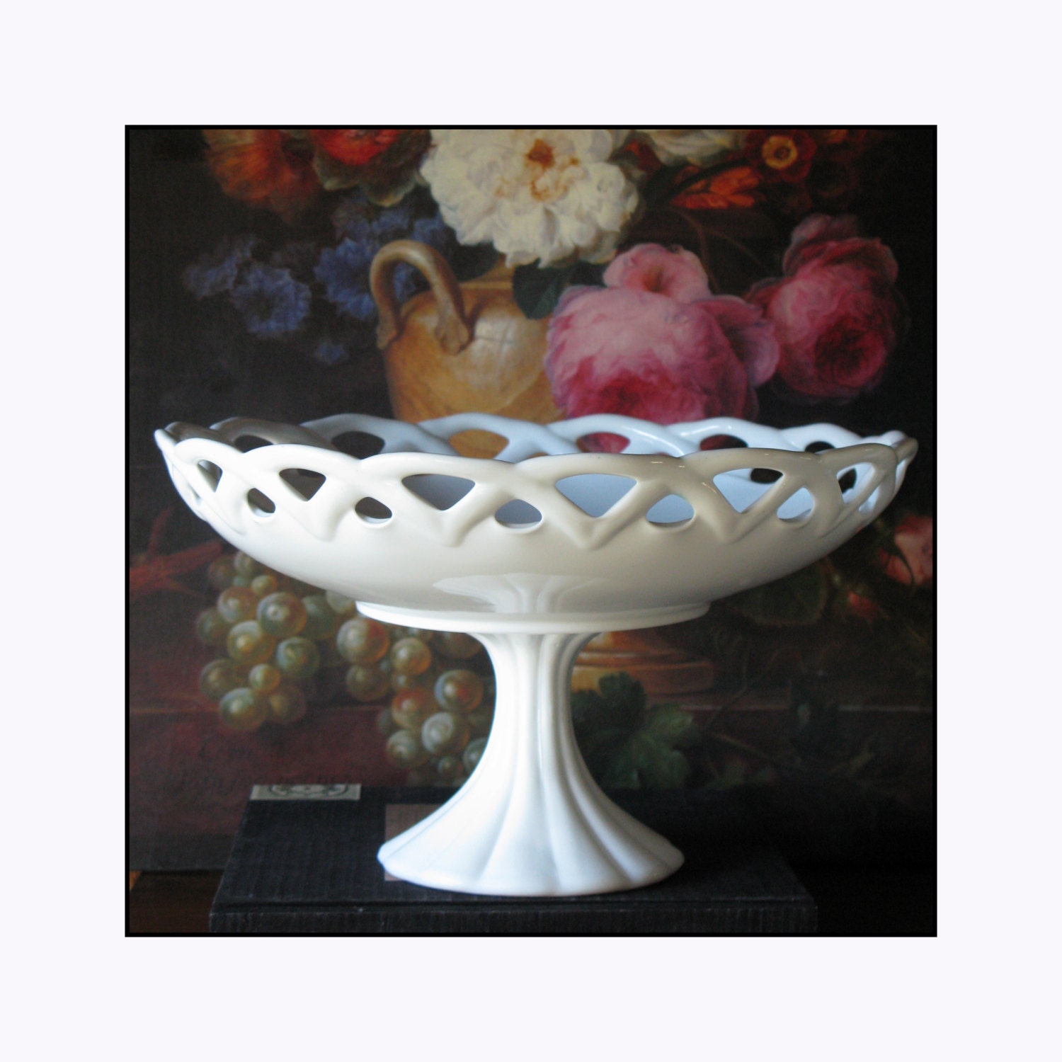 Lacy Vintage Milk Glass Cake/Dessert Stand