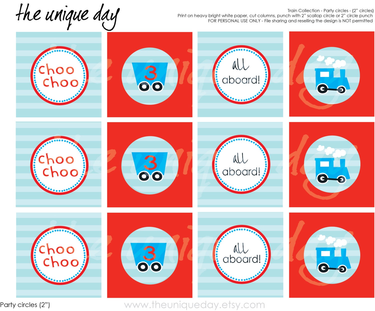 Train Party Printable Cupcake Toppers - Train Birthday Theme - Favor Tags - Party circles//TR-02 Il_570xn