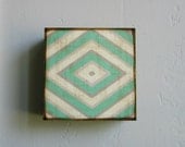 Striped Diamond Wall Decor l Art  Block 5x5 l green emerald gray white wood redtilestudio