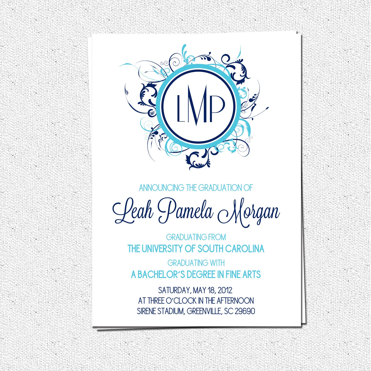 Graduation Announcement Invitation,  Printable, Modern Floral Monogram, Girl, Custom, Personalized, Pick Your Colors, DIY Digital File
