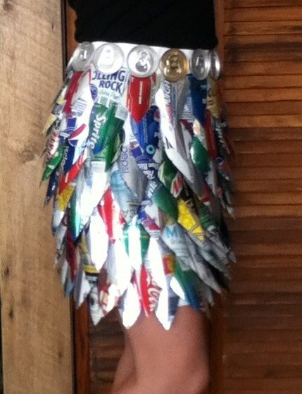 High Waisted Recycled Skirt - made of Aluminum Cans -- Trashion-Upcycled-Trash-Costume