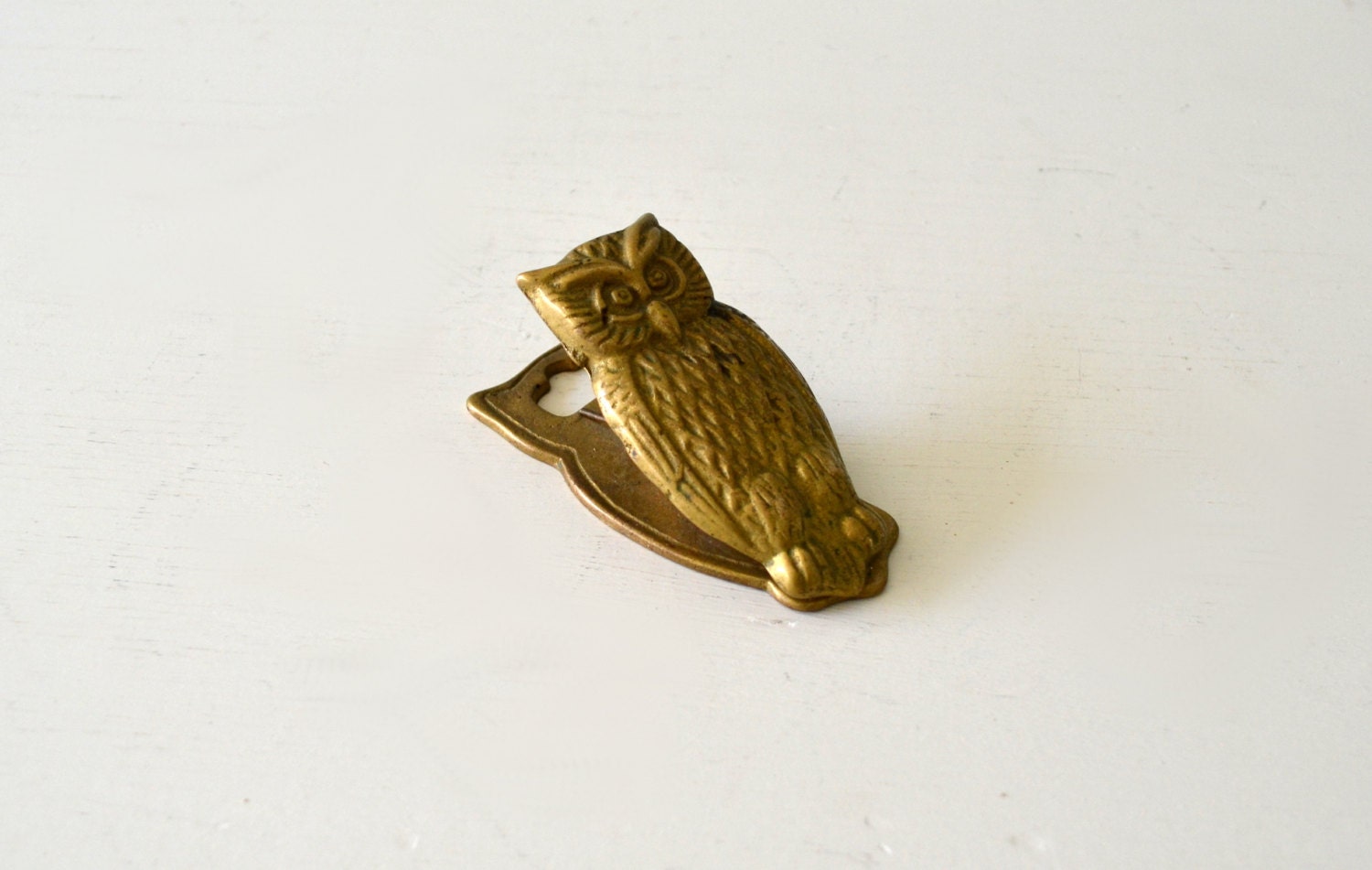 Vintage Brass Owl Wall Clip, Gold Tone Metal Bird, Woodland Animal, Notebook, Paper Holder, Office Decor