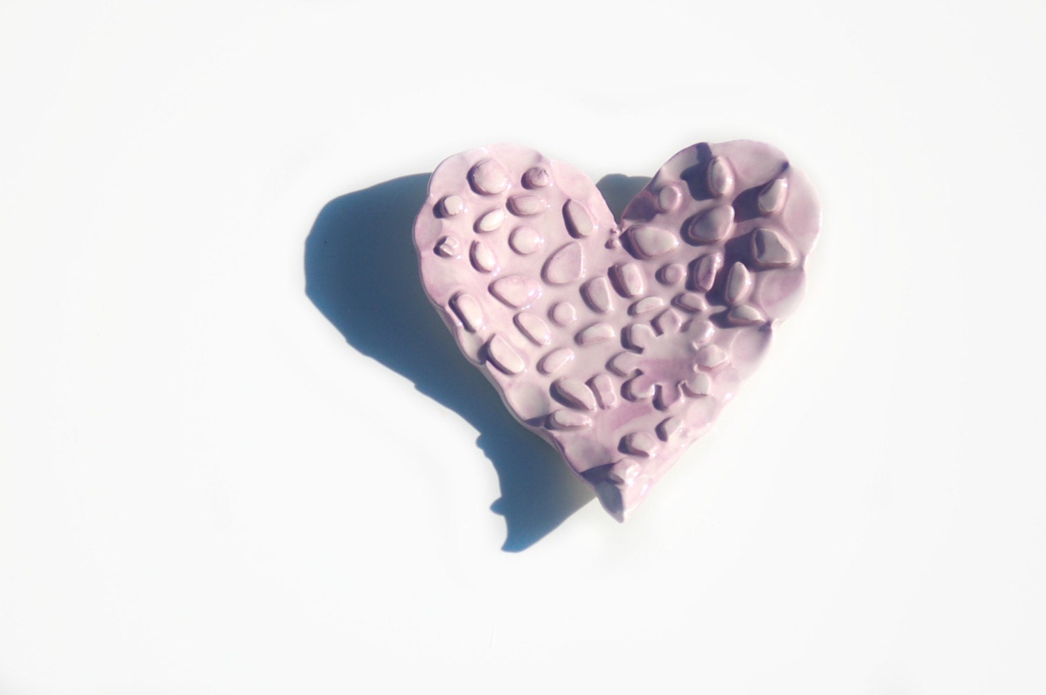 lilac purple heart tea dish with imprinted design