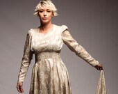 40s Wedding dress/ Ribbon Floral Print on Satin/ Long gown/ 1930s-40s