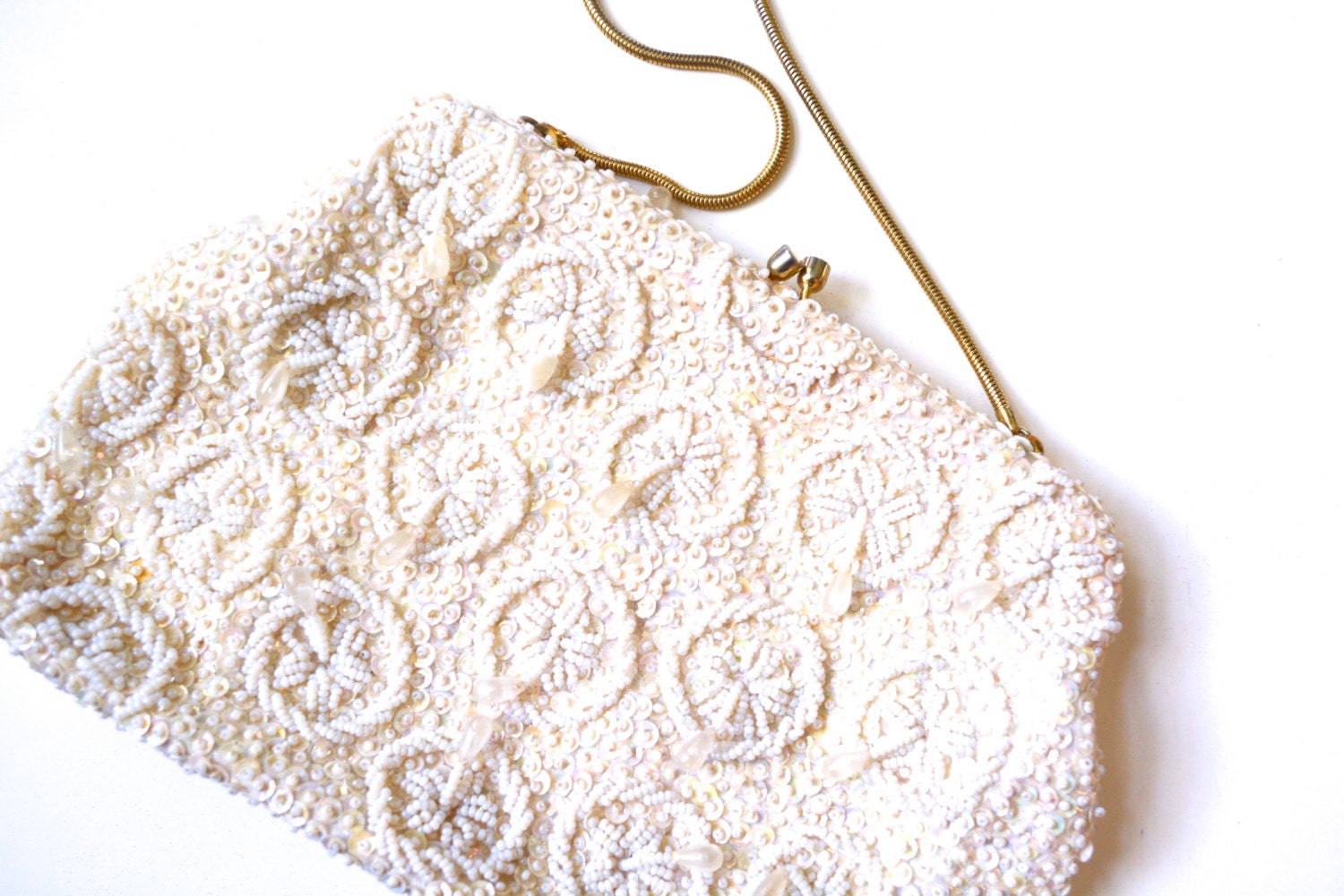 50s Beaded Sequin Bag/ Mid Century, glass beads/Evening bag